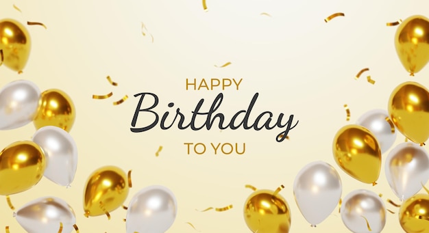 Sfondo di buon compleanno con palloncino d'oro realistico. Rendering 3D