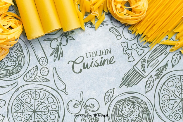 Sfondo di cibo delizioso telaio di pasta