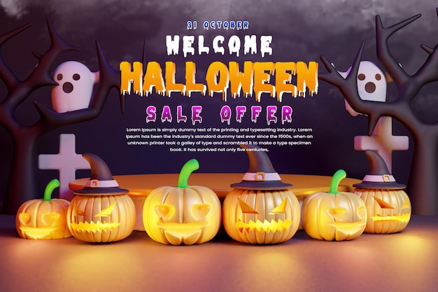 Sfondo di vendita di Halloween felice realistico o rendering 3d di sfondo di vendita di Halloween felice