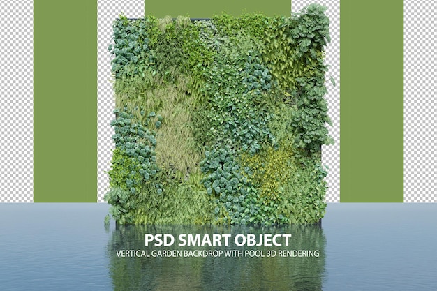 Sfondo giardino verticale realistico con rendering 3d piscina di oggetti isolati