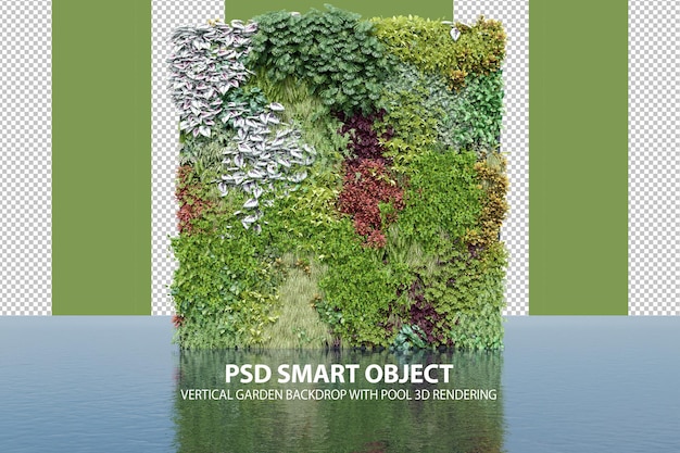 Sfondo giardino verticale realistico con rendering 3d piscina di oggetti isolati