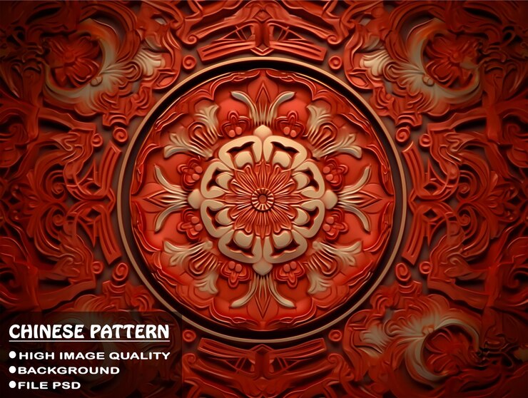 PSD sfondo rosso a pattern 3d con stile tradizionale cinese