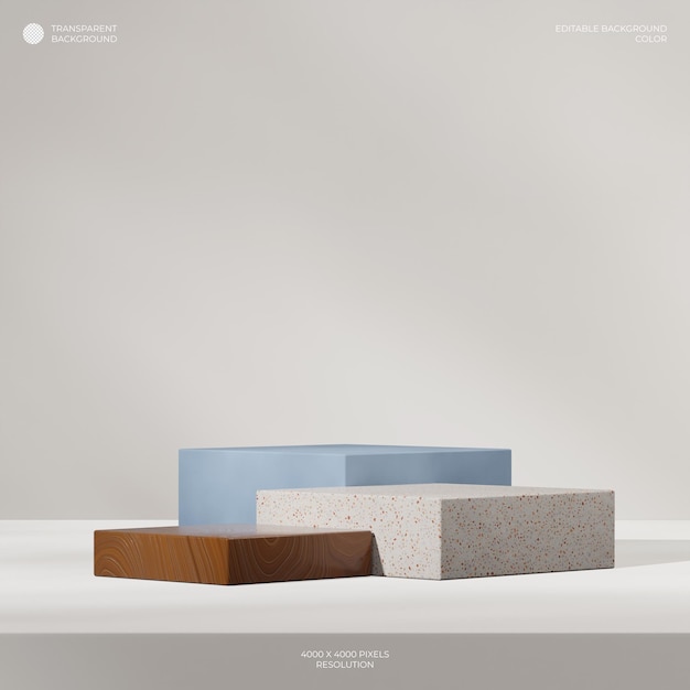 sfondo trasparente del podio in legno e terrazzo a forma di blocco quadrato blu rendering di immagini 3d