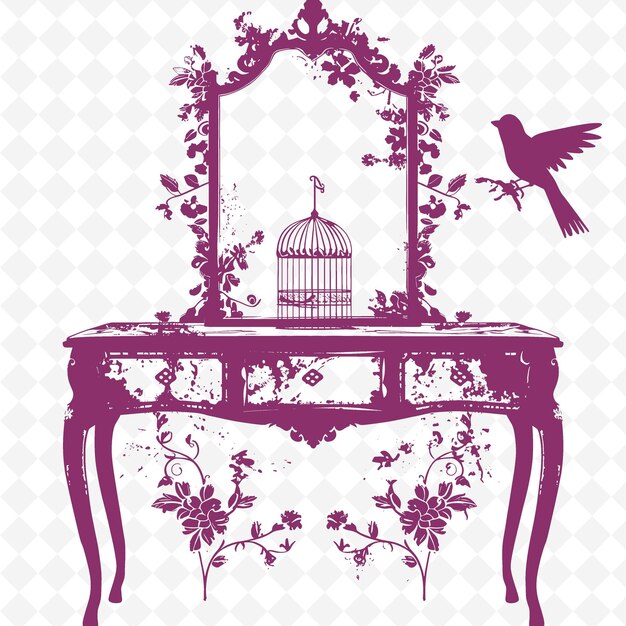 PSD shabby chic style vanité avec design de fleurs et cage d'oiseau sym illustration collection de motifs de décoration