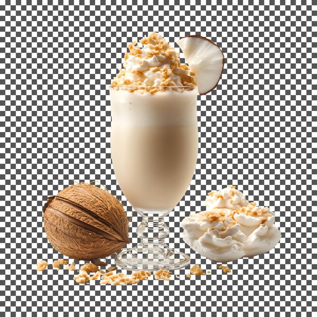 Shake de macarrón de coco dulce aislado sobre un fondo transparente