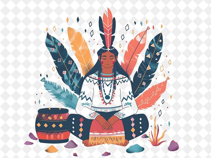 PSD shaman mystique avec des personnages qui guérissent et se connectent avec les gens de png dans l'illustration du travail quotidien