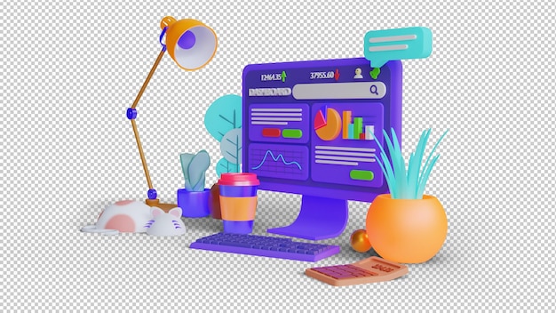 Share Market Dashboard 3D-Darstellung Rendering isometrische Ansicht