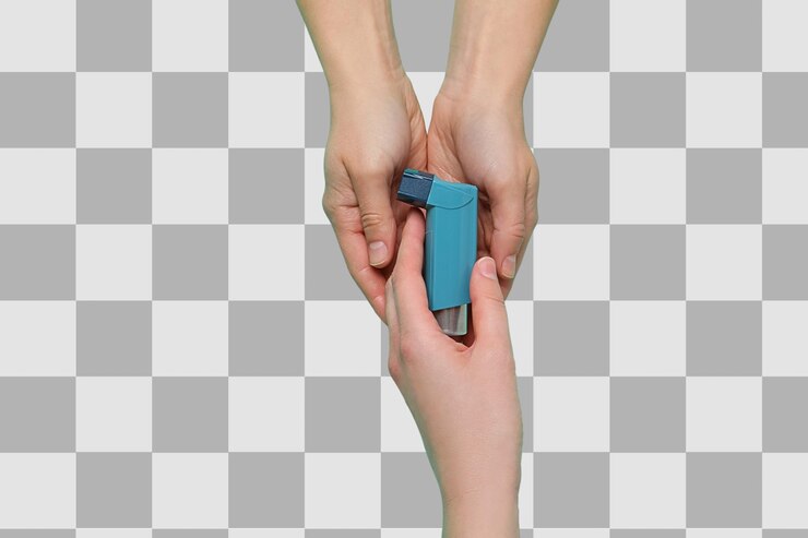 PSD sharing an inhaler for relief isolated on white png