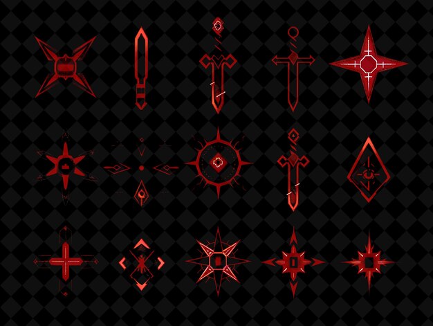 PSD sharp shuriken 8 bit pixel com ninja stars e lançando kni y2k shape neon color art collections