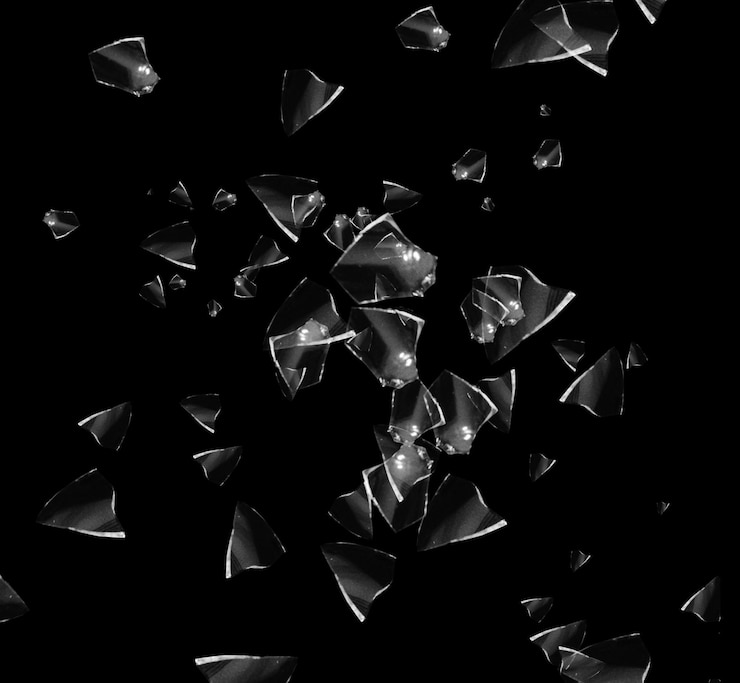 PSD shattered glass fragments against black