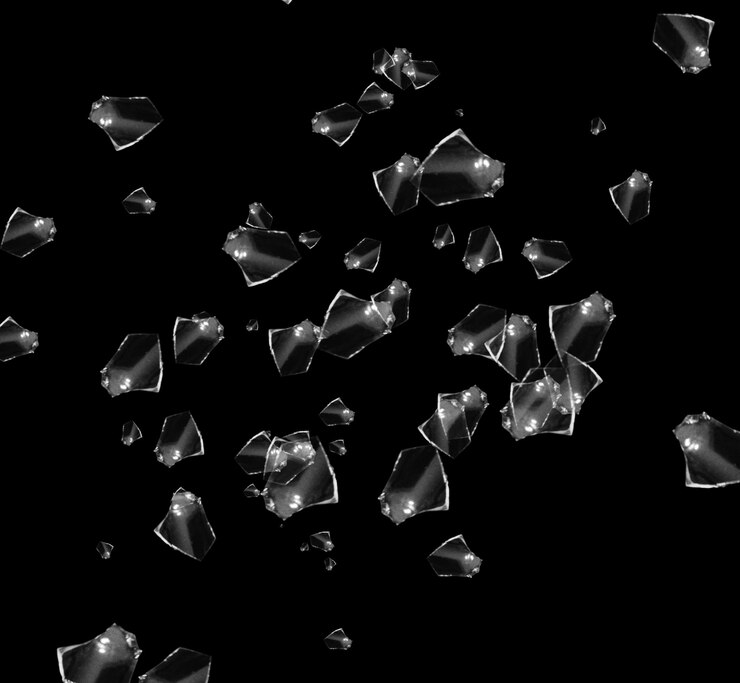 PSD shattered glass fragments on black