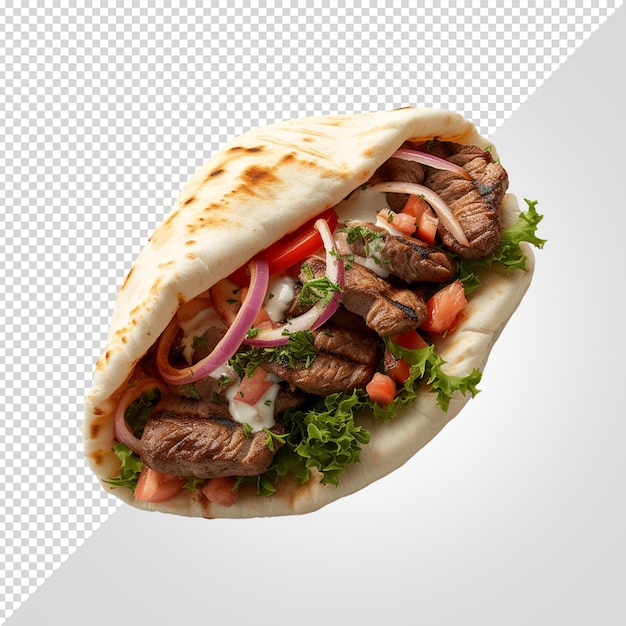 PSD shawarma de carne aislada sobre un fondo blanco