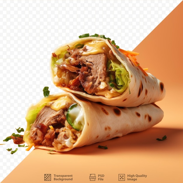 PSD shawarma avec diverses garnitures pain pita arrière-plan transparent lapin pousse de bruxelles fruit de la passion gouda fromage estragon