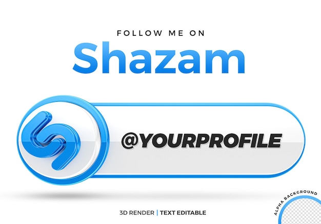 Shazam perfil de mídia social 3d render isolado para composição com text editable premium psd