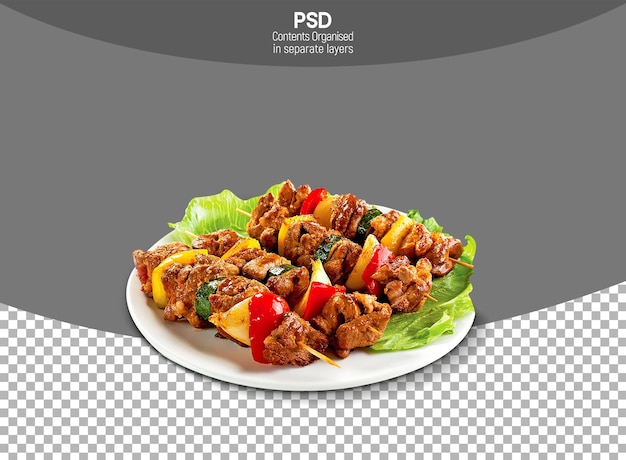 Sheek Kebab de bœuf dans une plaque blanche isolée sur un fond transparent