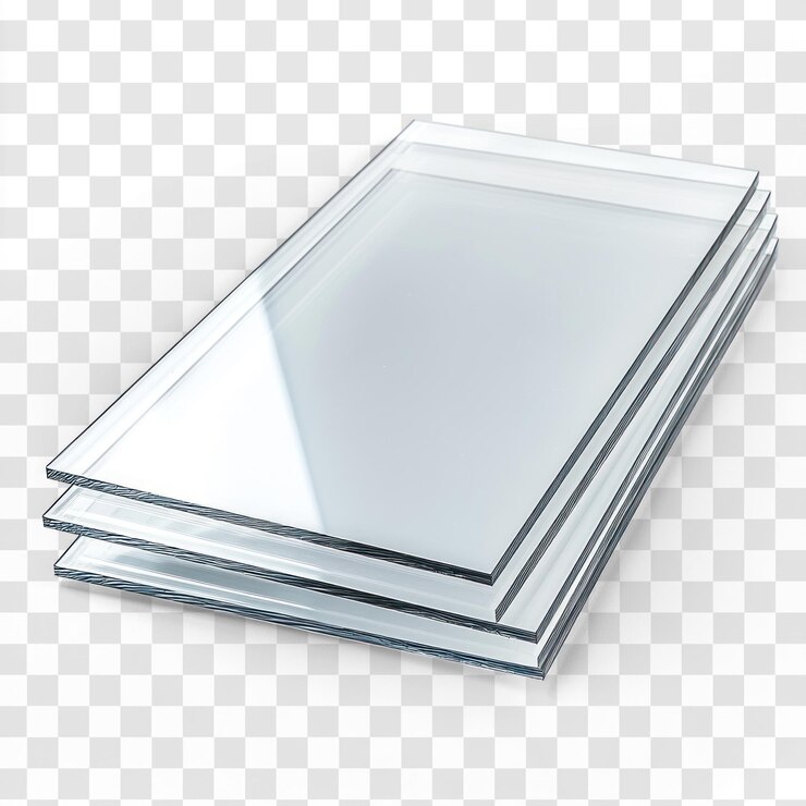 Sheet of polycarbonate panel with a clear glossy finish isolated on transparent background
