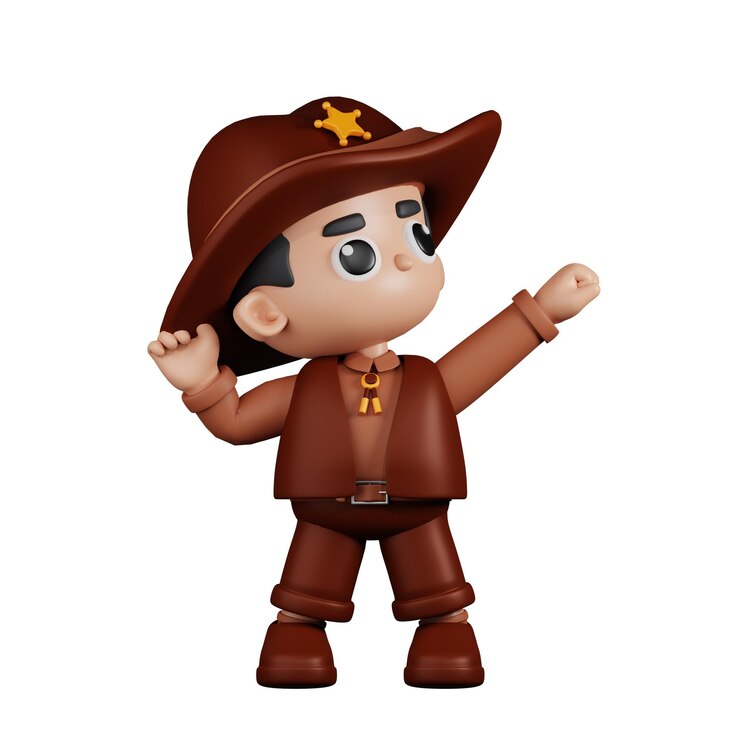 PSD sheriff de personaje 3d mirando pose victoriosa