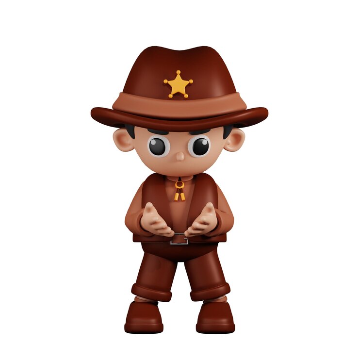PSD sheriff de personaje 3d sosteniendo algo en pose