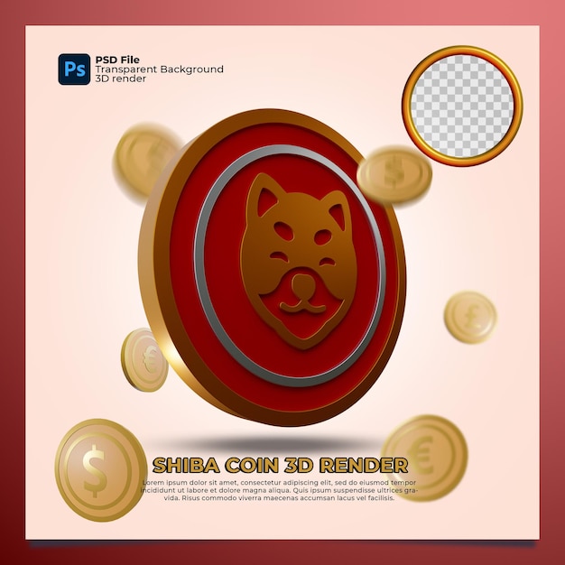 Shiba Inu Krypto 3D-Rendering mit Elementen