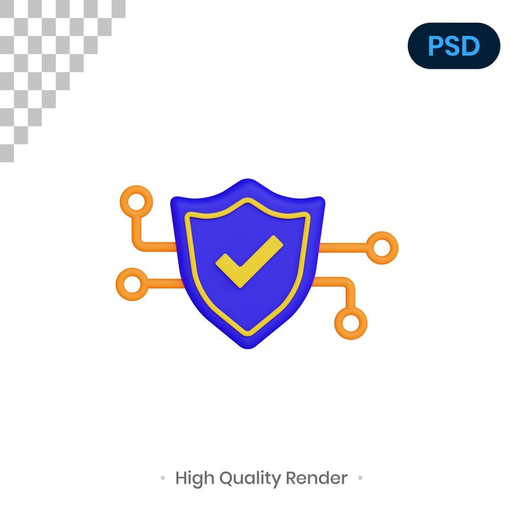 PSD shield network 3d render ilustración premium psd