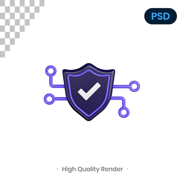 PSD shield network 3d render ilustración premium psd