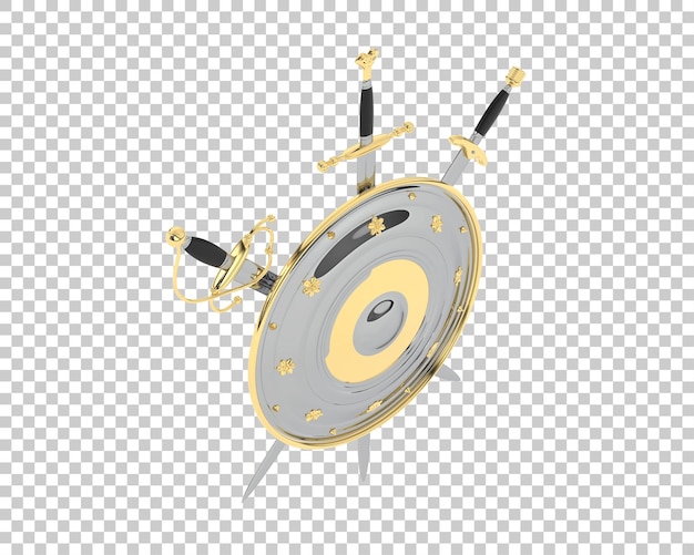shield with swords isolated on transparent background 3d rendering illustration