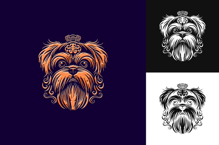 PSD shih tzu icon charming dog face con un lungo mantello che scorre e illustrazione animal vector art design