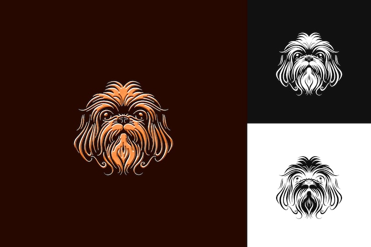 PSD shih tzu icon charming dog face con un lungo mantello che scorre e illustrazione animal vector art design