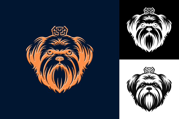 PSD shih tzu icon charming dog face con un lungo mantello che scorre e illustrazione animal vector art design