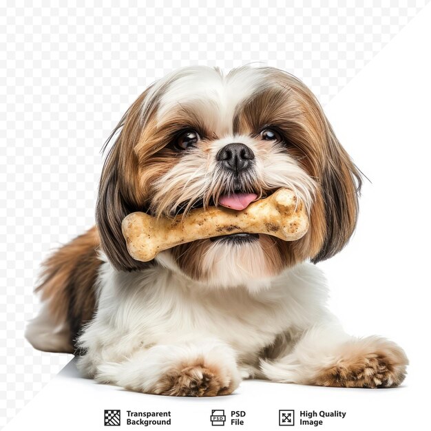 Shih tzu mintiendo y comiendo un hueso