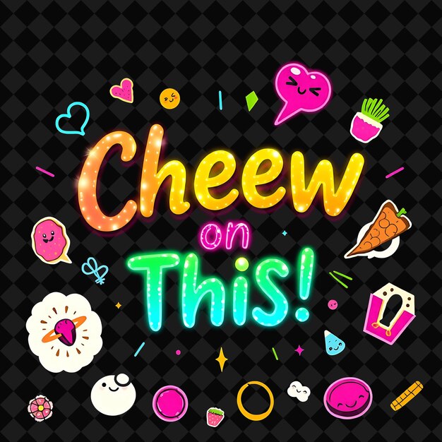 Shimmering Chew on This Text funkelt mit Neon Multicolor Accomp PNG-inspiriertem Neon-Lebensmitteldekorant