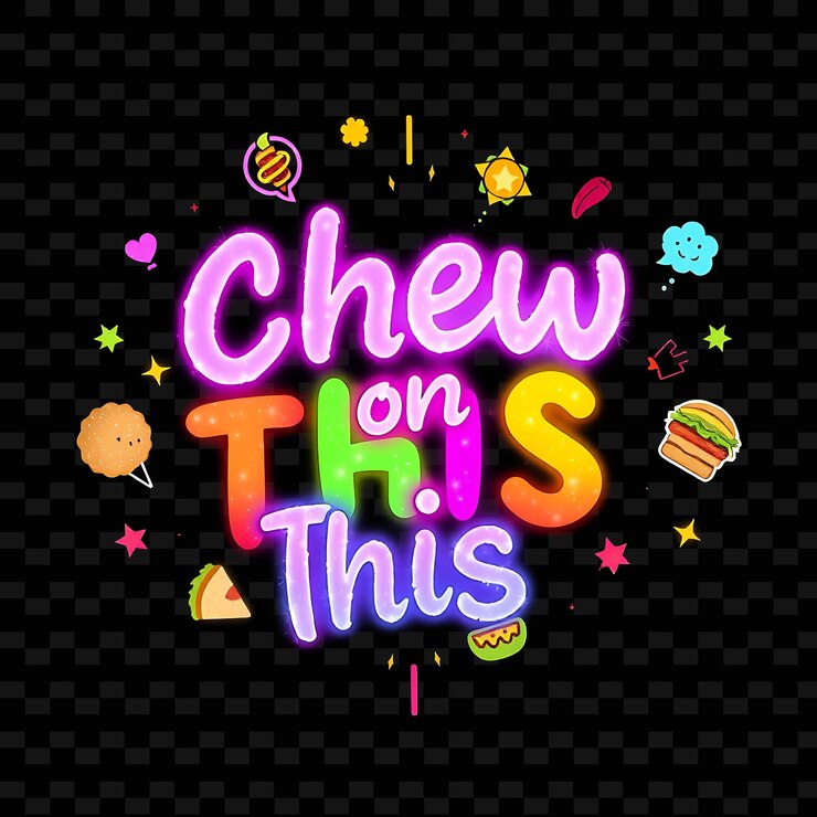 PSD shimmering chew en este texto brilla con neón multicolor acompañado de neón deliciosa tipografía diseñada