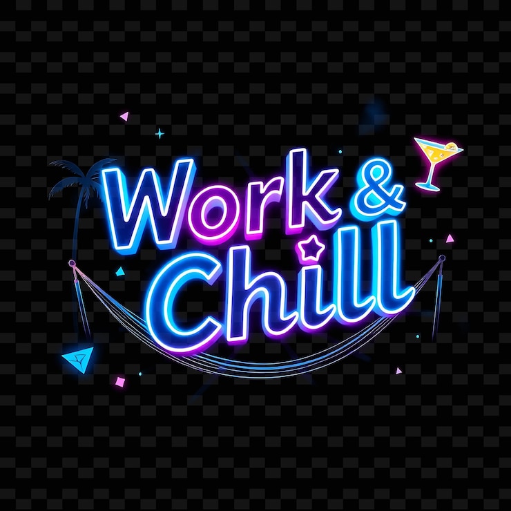 PSD shimmering work chill texto irradia con neón azul vibrante y azul eléctrico pixel perfect bl