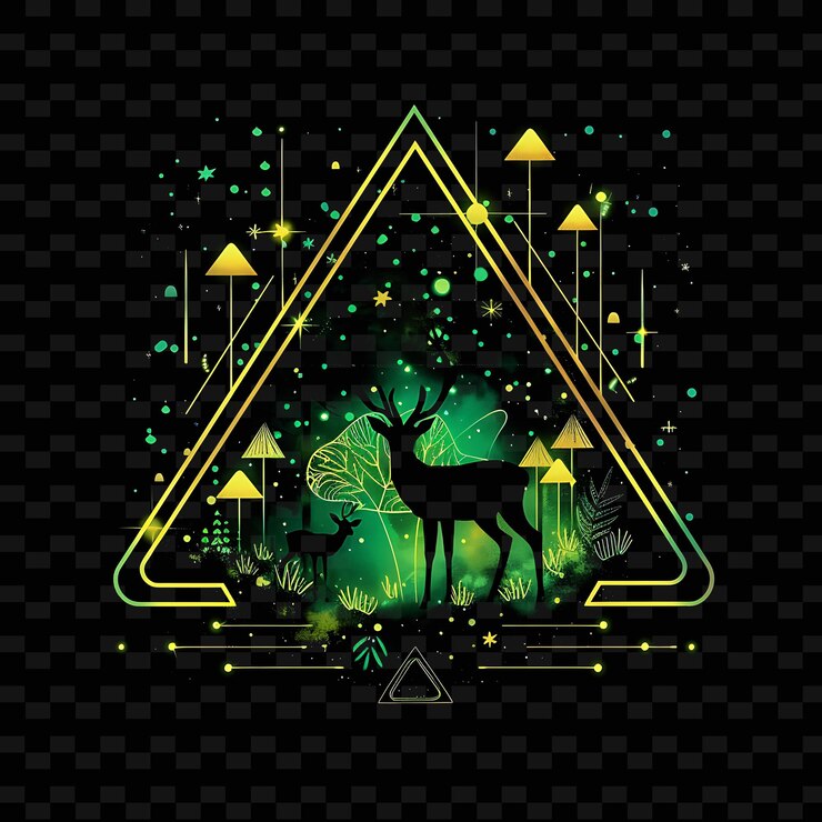 PSD shining neon magical grove dentro de una silueta de tierra triangular png y2k diseños inspirados en cuentos de hadas