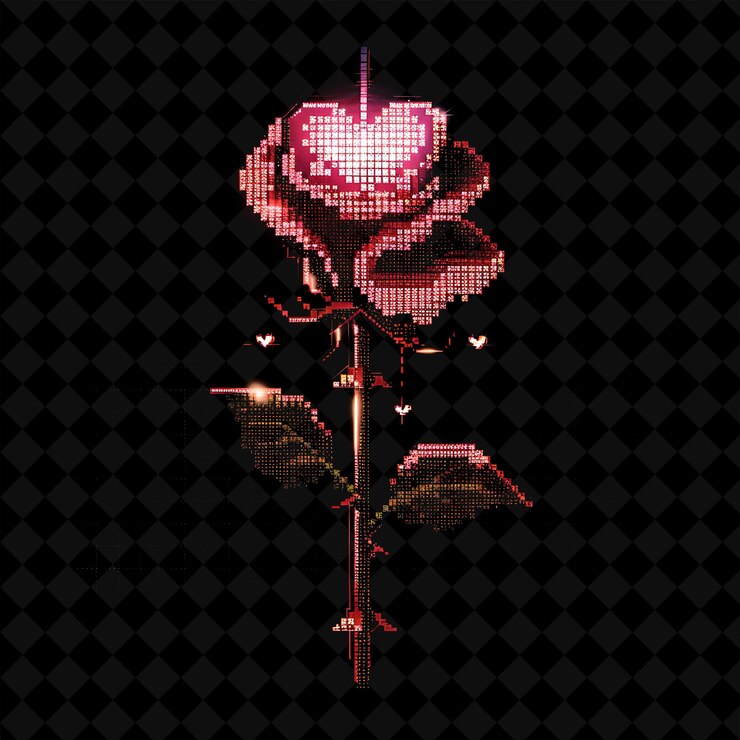 PSD shining rose 8 bit pixel con corazones y espinas con una forma tan y2k colecciones de arte de color neón