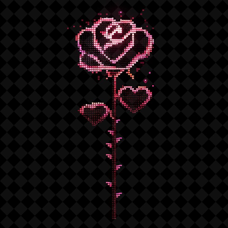 PSD shining rose 8 bit pixel con corazones y espinas con una forma tan y2k colecciones de arte de color neón