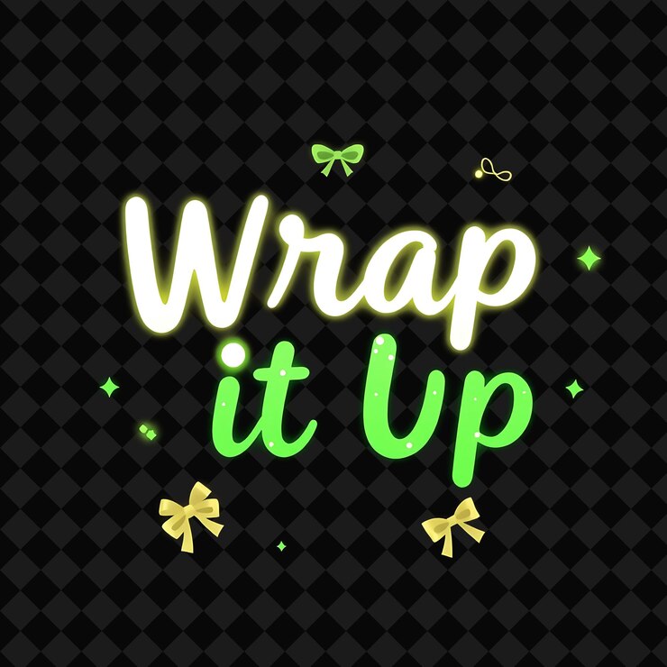PSD shining wrap it up texto reluciente en blanco suave y verde con brillo png inspirado en neón decoración de alimentos