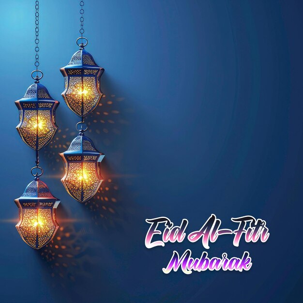 Shiny Eid al fitr Festival Wünsche Grüße Muster Ramadan Laterne mit blauem Hintergrund