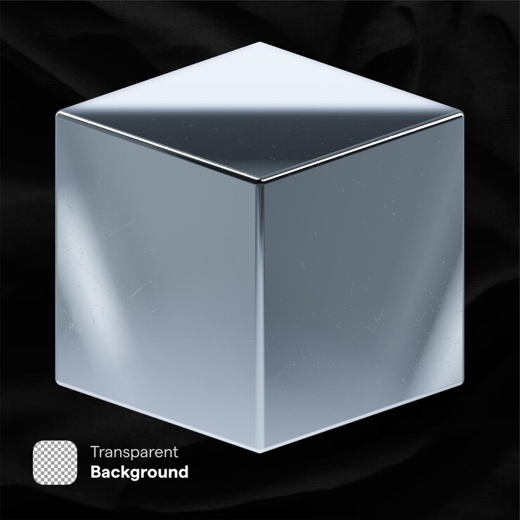 PSD shiny metallic cube 3d render