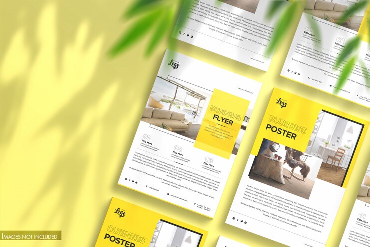 PSD shiny posters with floral overlay shadows sunny mockup