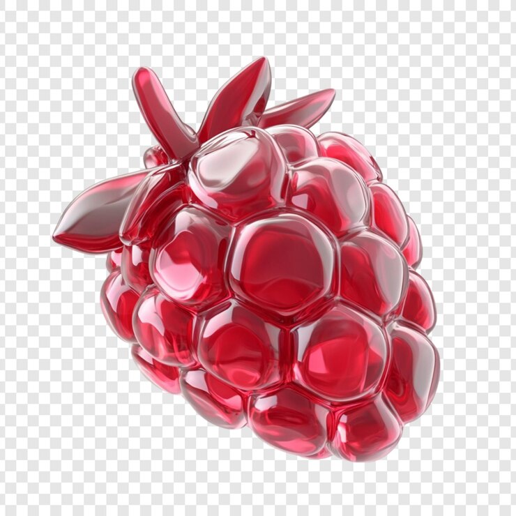 PSD shiny red raspberry 3d render dulce de frutas dulces