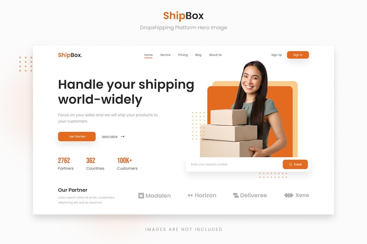 PSD shipbox - immagine dell'eroe della piattaforma dropshipping semplice e pulita