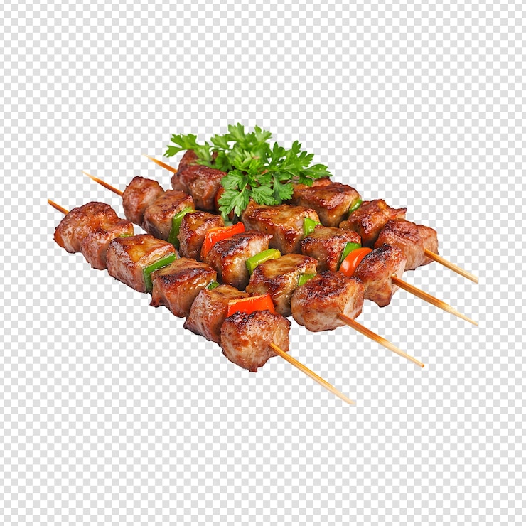 PSD shish kebab en pinzas aisladas en un fondo transparente cortado