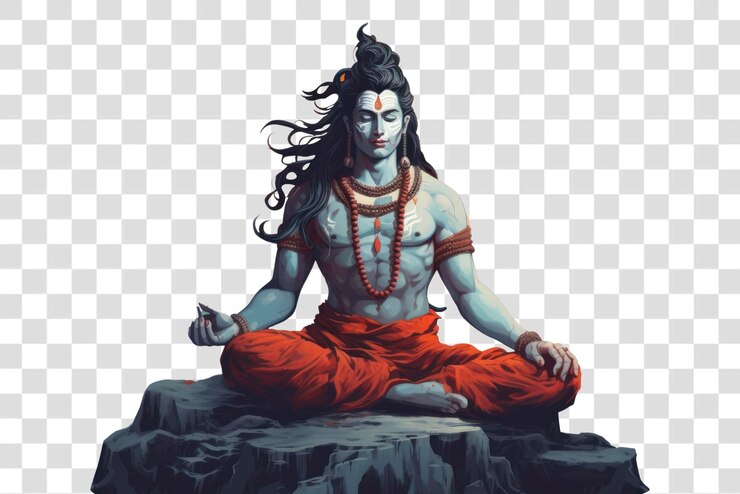 PSD shiva en meditación en una superficie rocosa