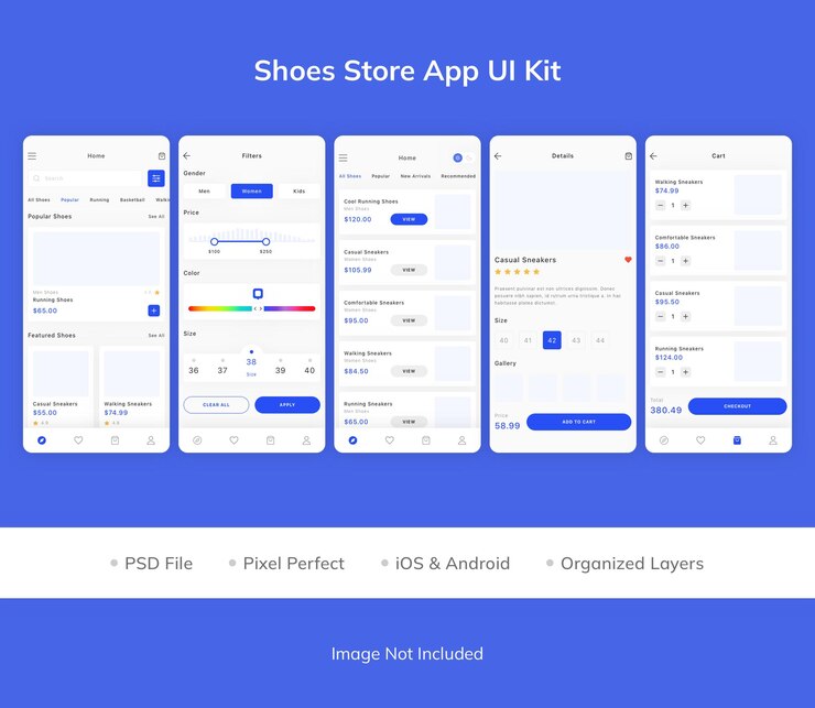 PSD shoes store app ui kit