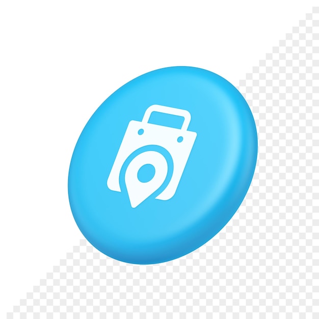 Shop location map pin with shopping bag button web app design isometric realistic icon