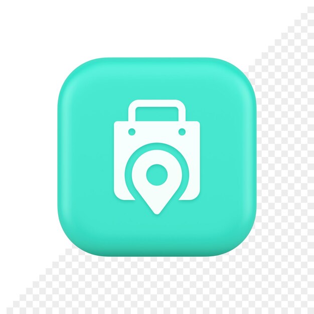 Shop location map pin with shopping bag button web app design realistic icon