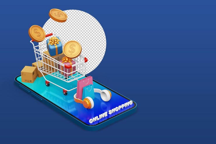 PSD shopping in linea rendering 3d di applicazioni mobili