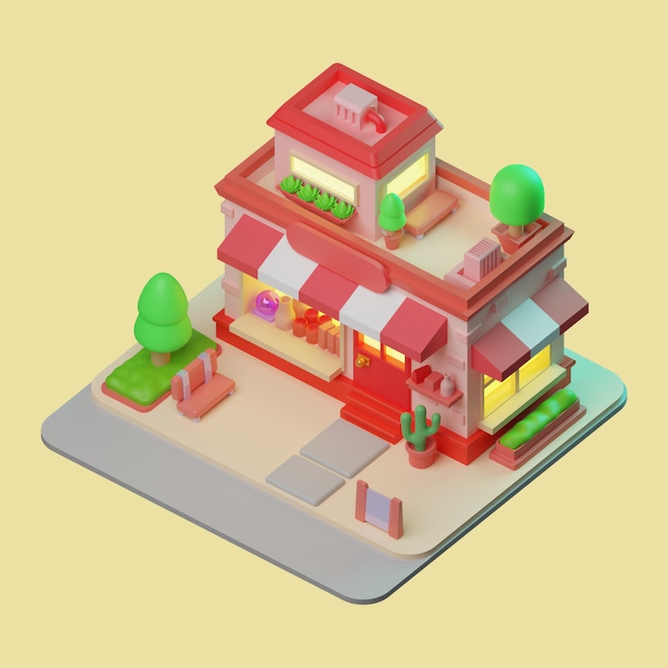 PSD shopping isometrico rendering 3d