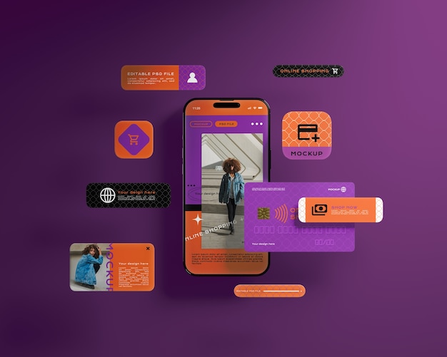 PSD shopping en ligne avec une maquette de smartphone
